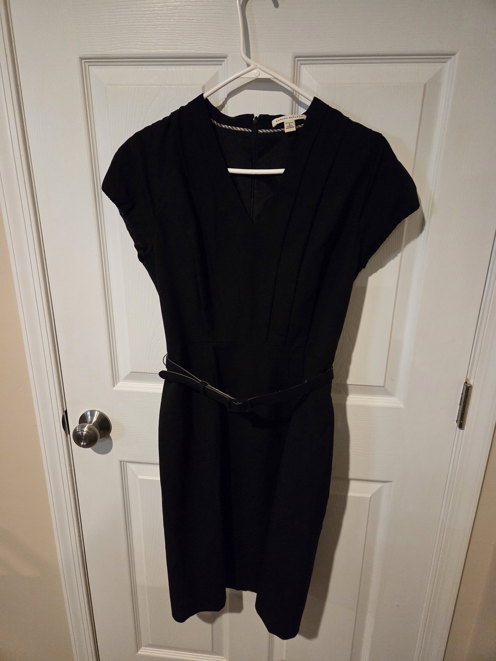 Banana Republic Black V-Neck Cap Sleeve Sheath Dress with Belt
